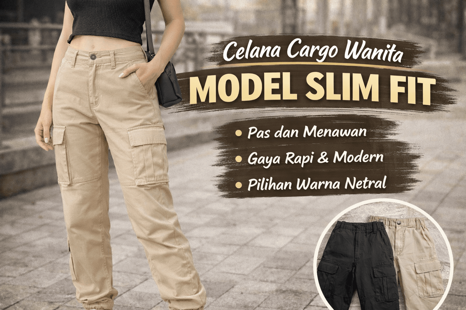 Celana Cargo Wanita Model Slim Fit